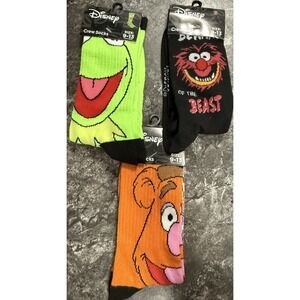 Disney Muppets Crew Socks Set Of 3 Pairs New Size 9-13 Kermit Fozzie Animal
